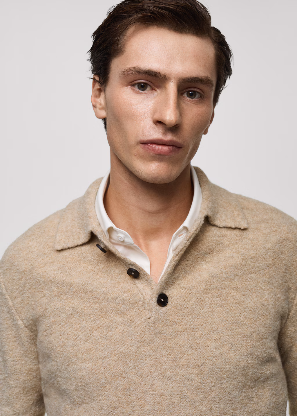 Mini boucle knit polo shirt - Sand