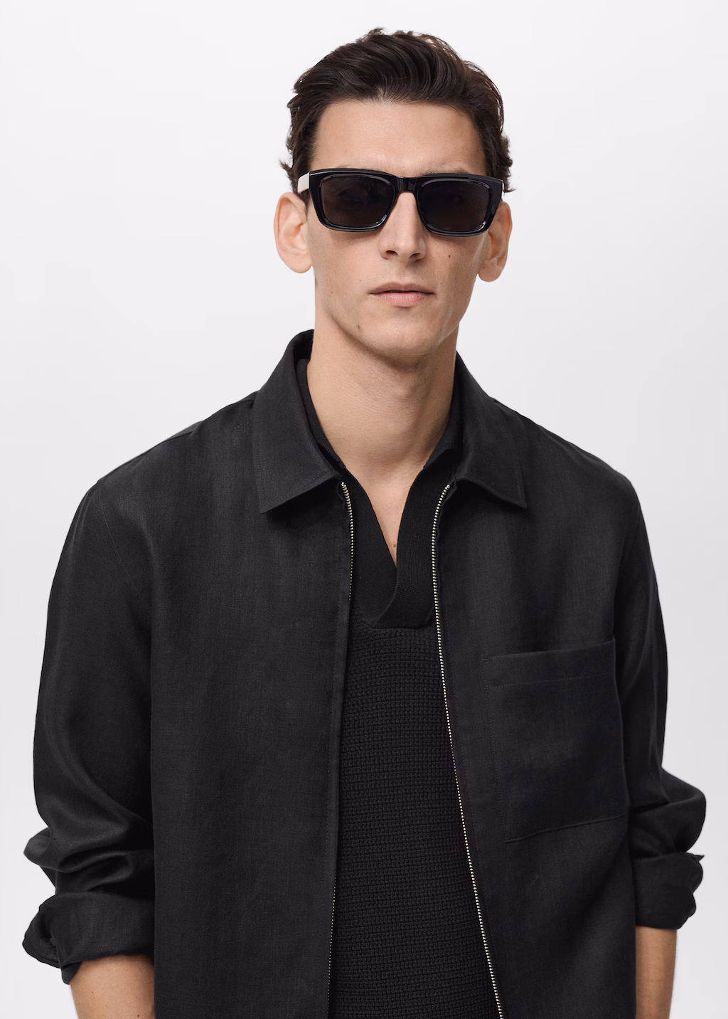 100% linen jacket with zip - Ivory White