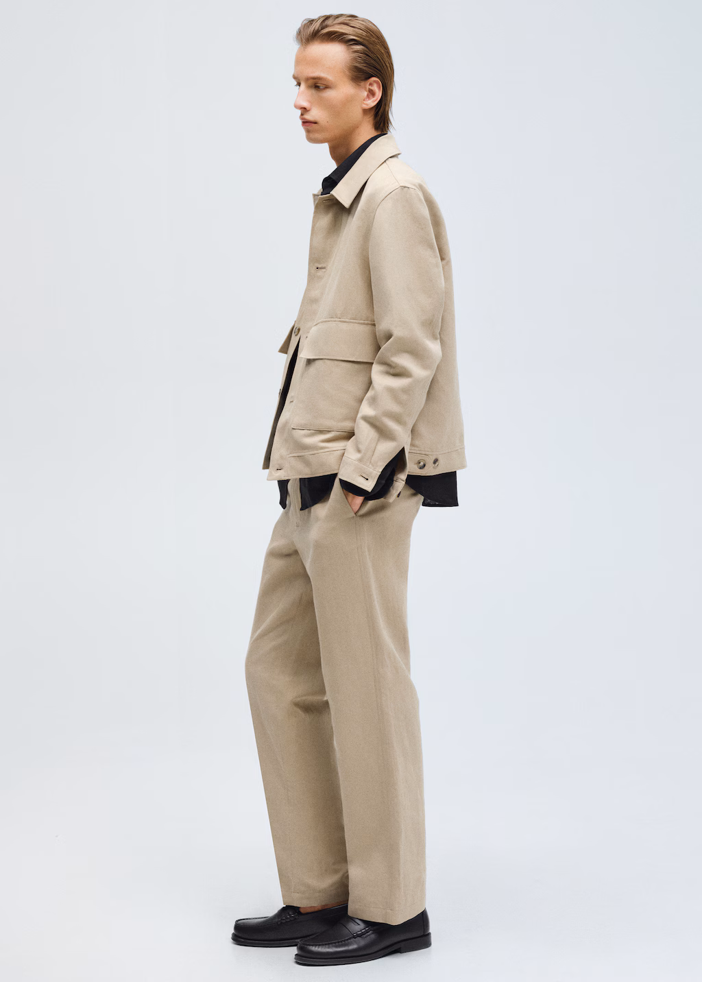 Pocket linen cotton jacket - Beige