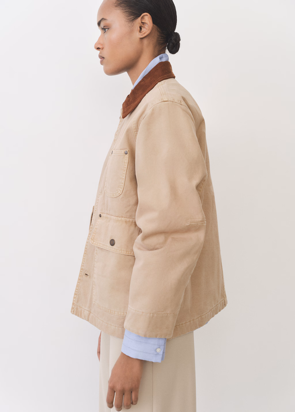 Denim parka with contrasting collar - Sand