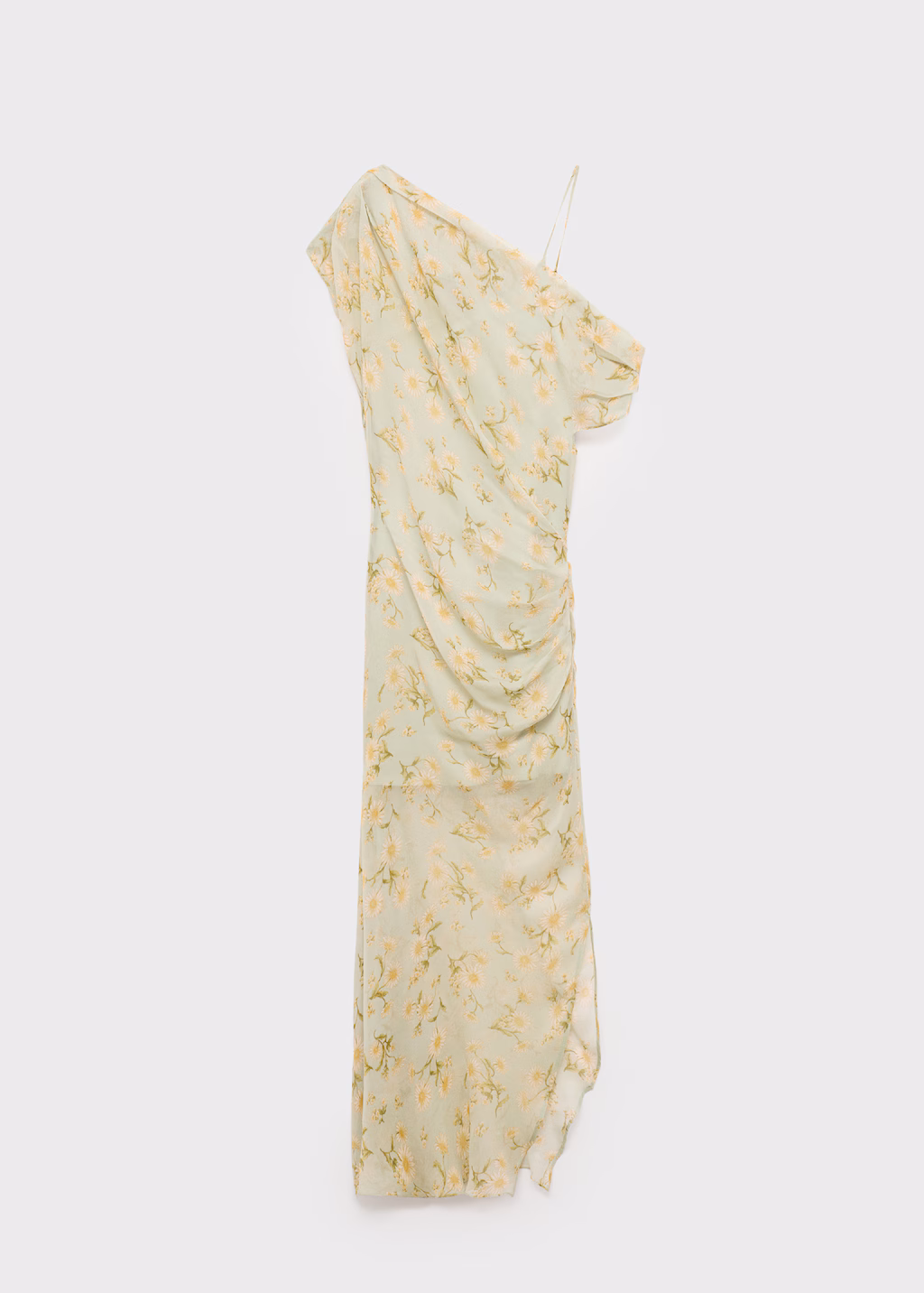 Semi-transparent draped floral dress - Pastel Green