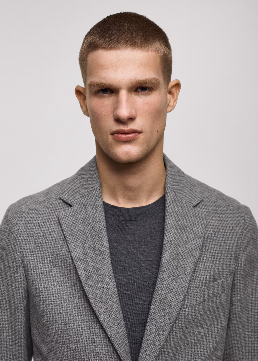 Slim-fit micro-houndstooth wool jacket - Grey