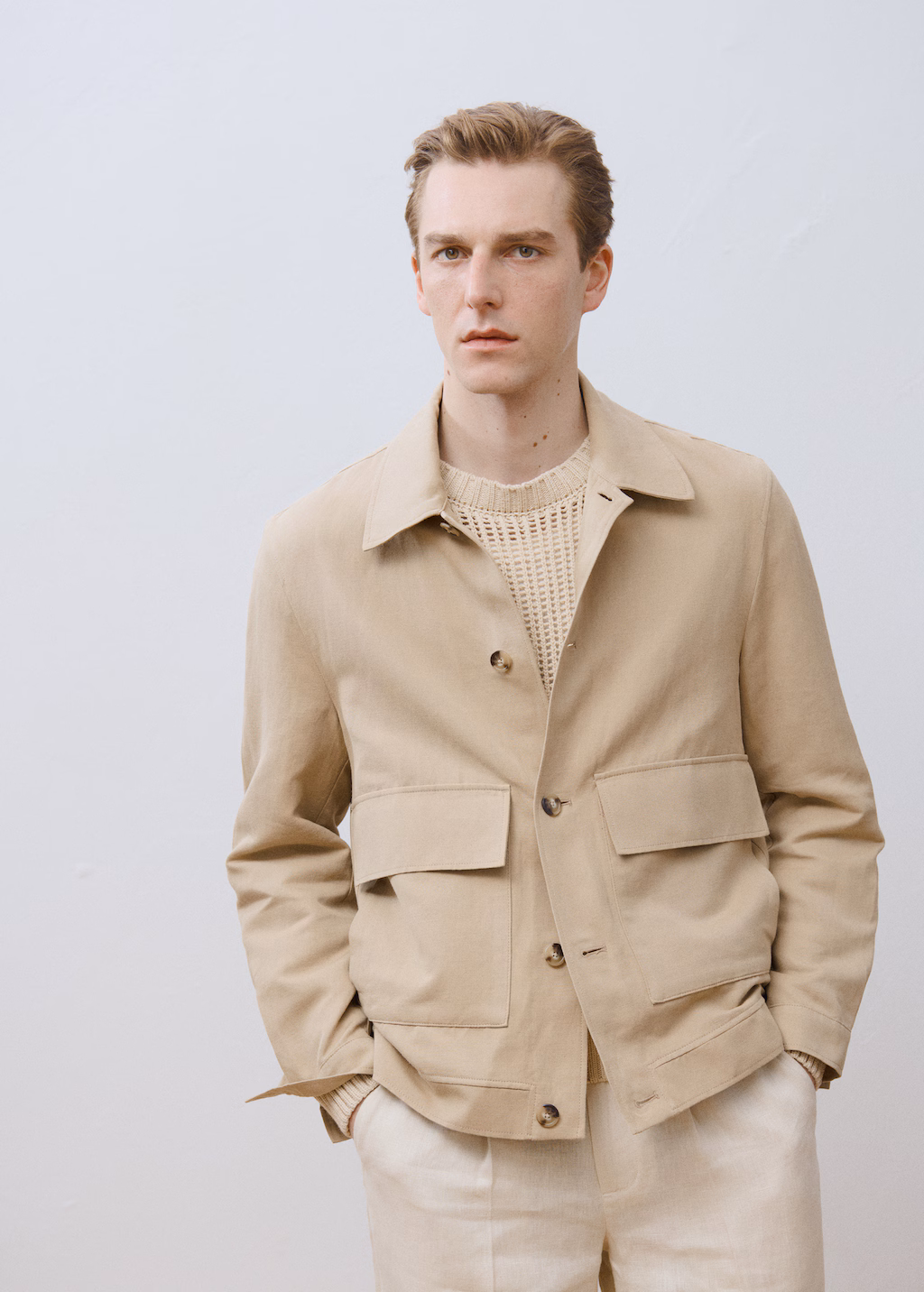 Pocket linen cotton jacket - Beige