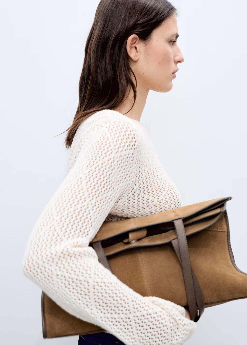 Openwork knit cotton sweater - Chocolate