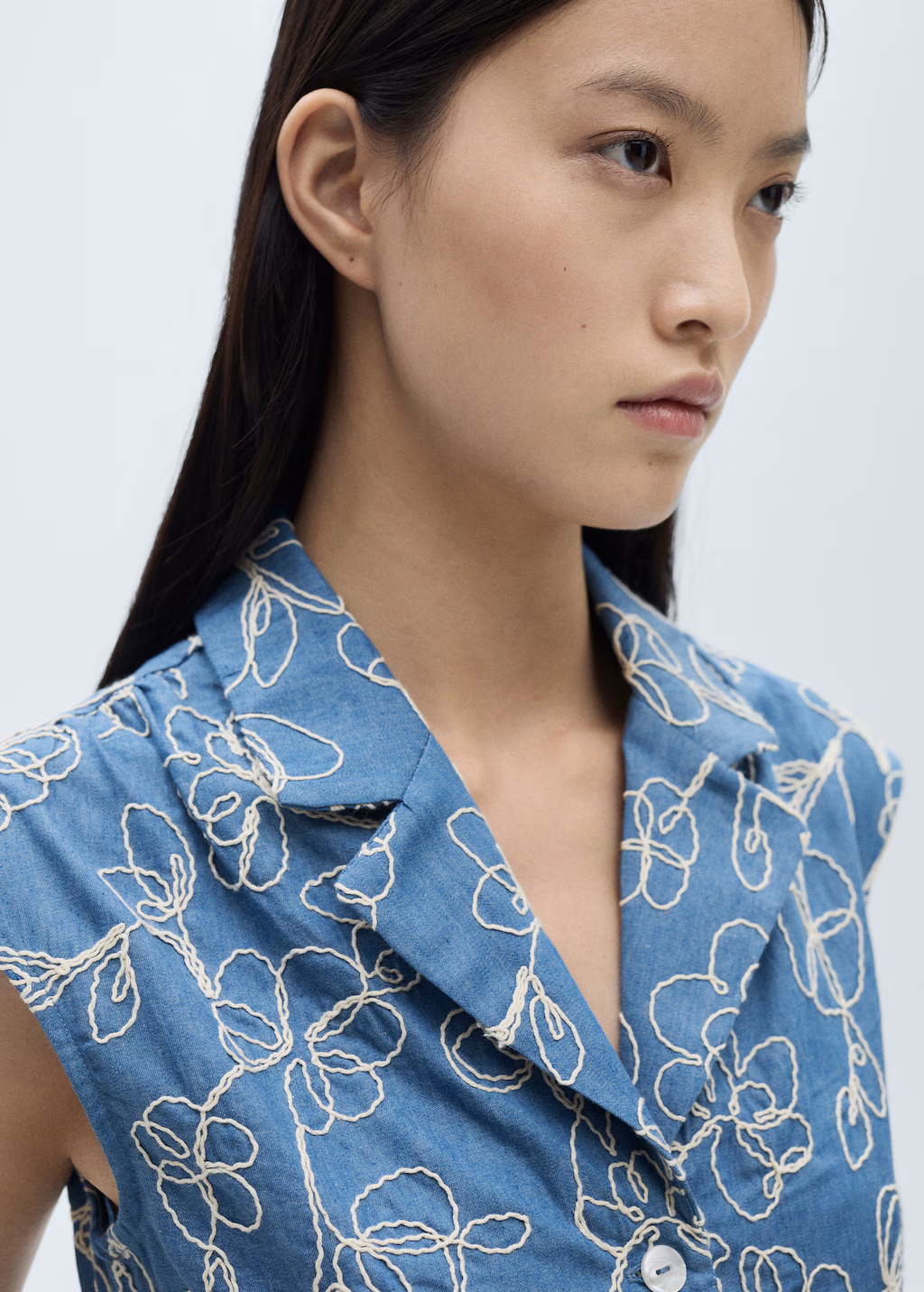 Denim overalls with embroidered detail - Medium Blue