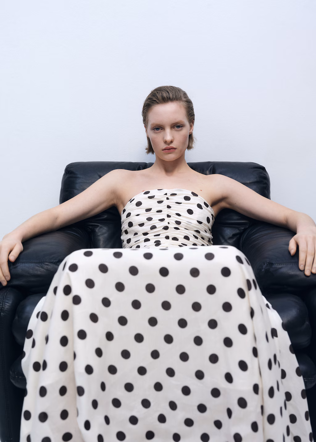 Draped body polka dot dress - Off White