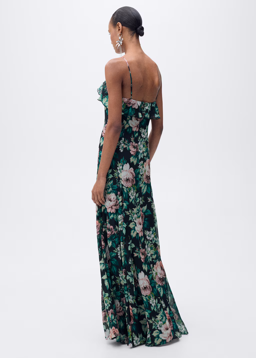 Ruffled floral print dress - Black