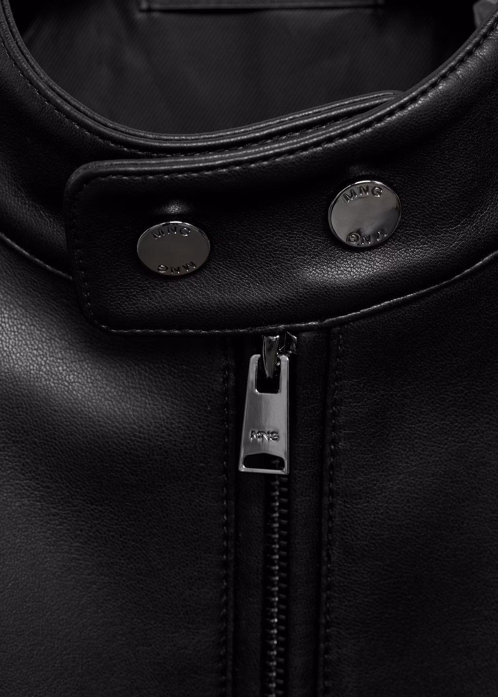 Leather-effect jacket with stitching detail - Brown