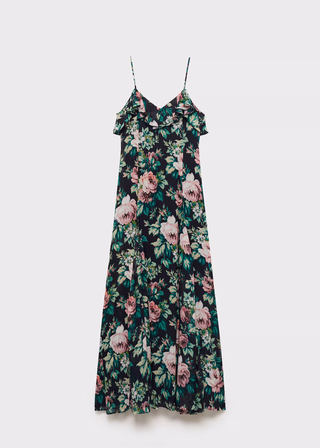 Ruffled floral print dress - Black