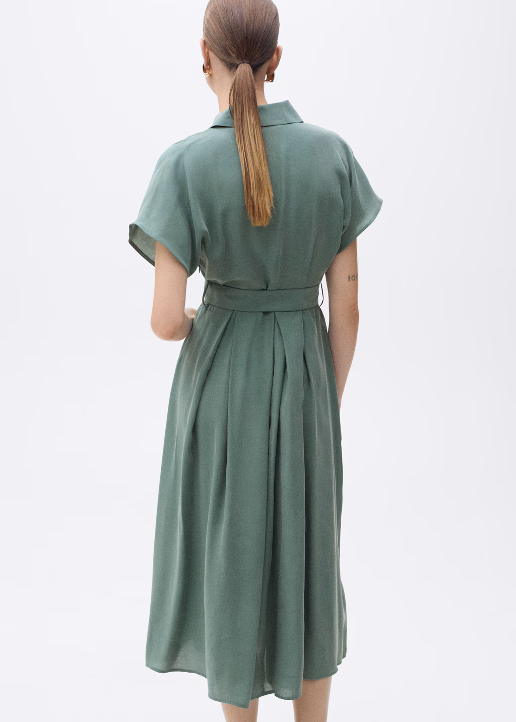 Flared midi-dress with belt - Red
