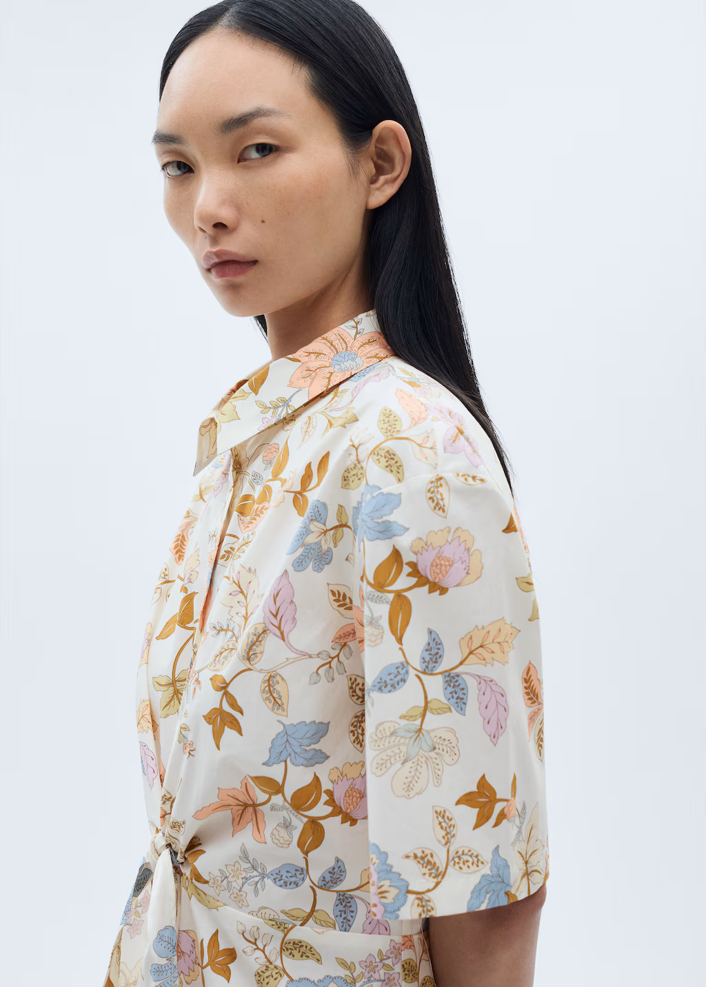 Floral-print dress with knot - Ecru