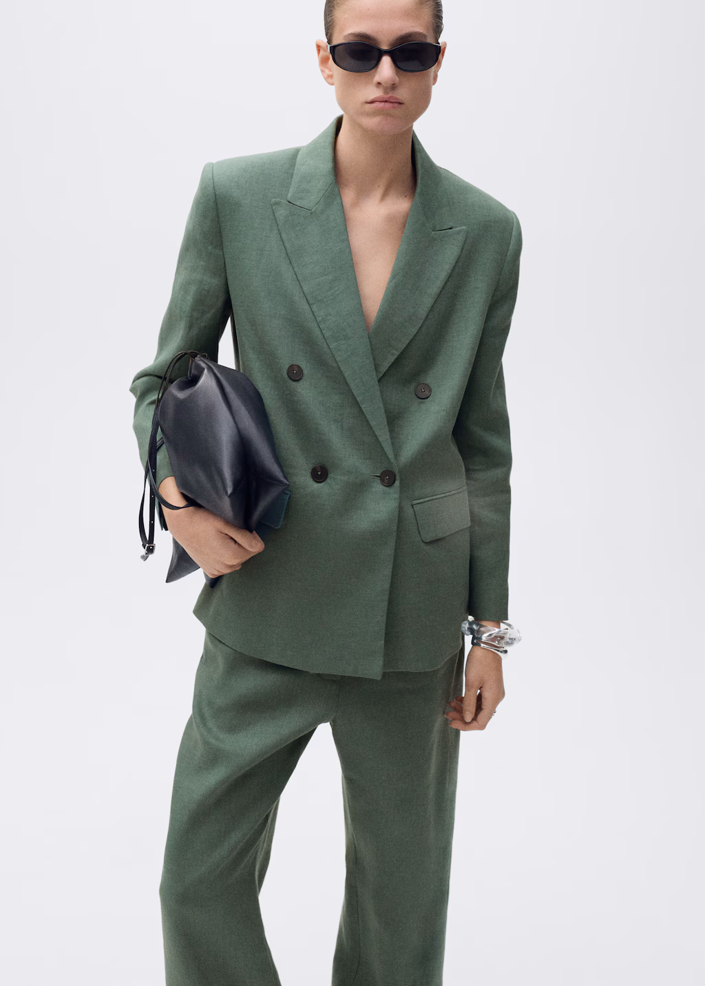 Straight linen-blend trousers - Forest Green