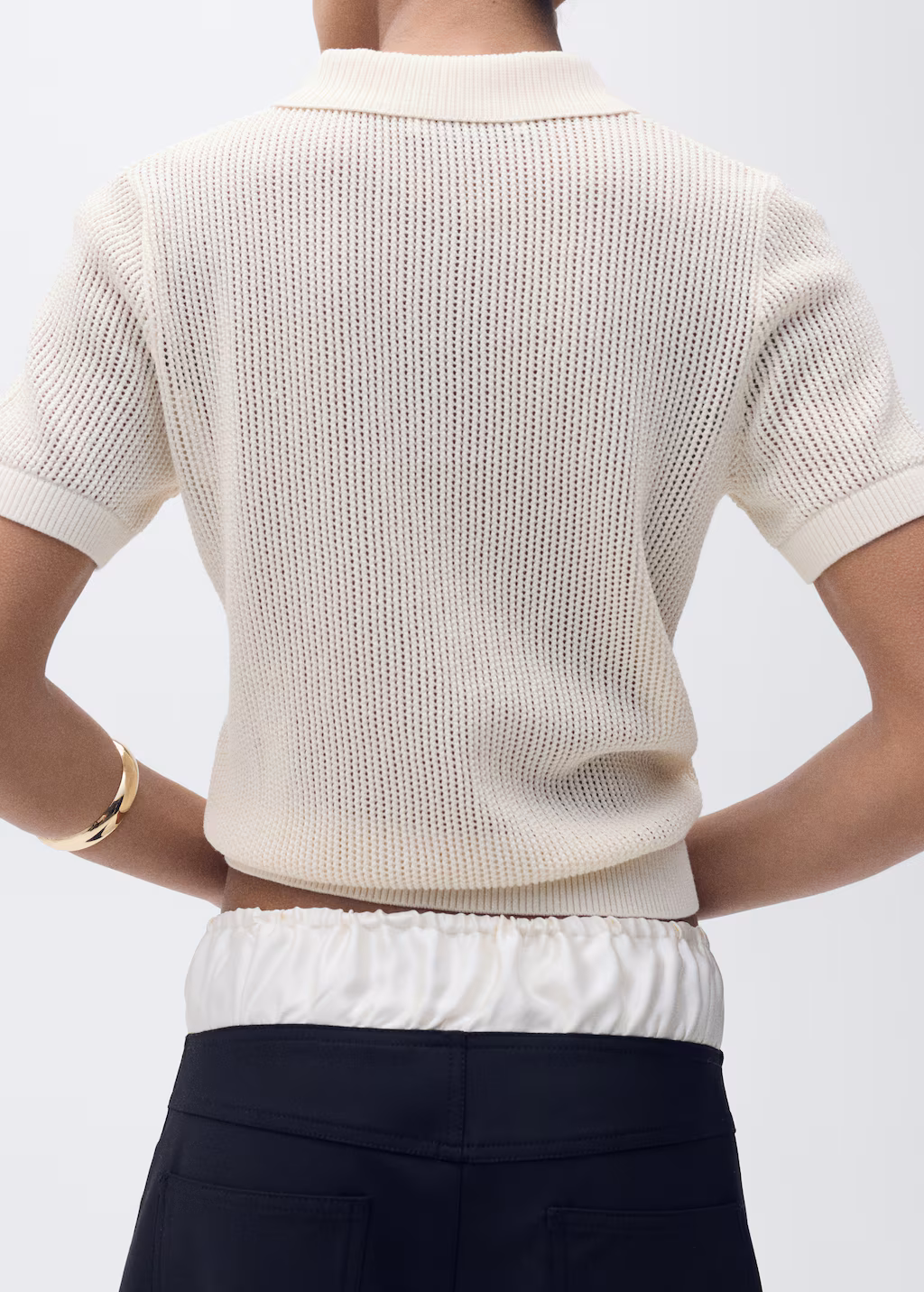 Openwork knitted polo-neck sweater - Black