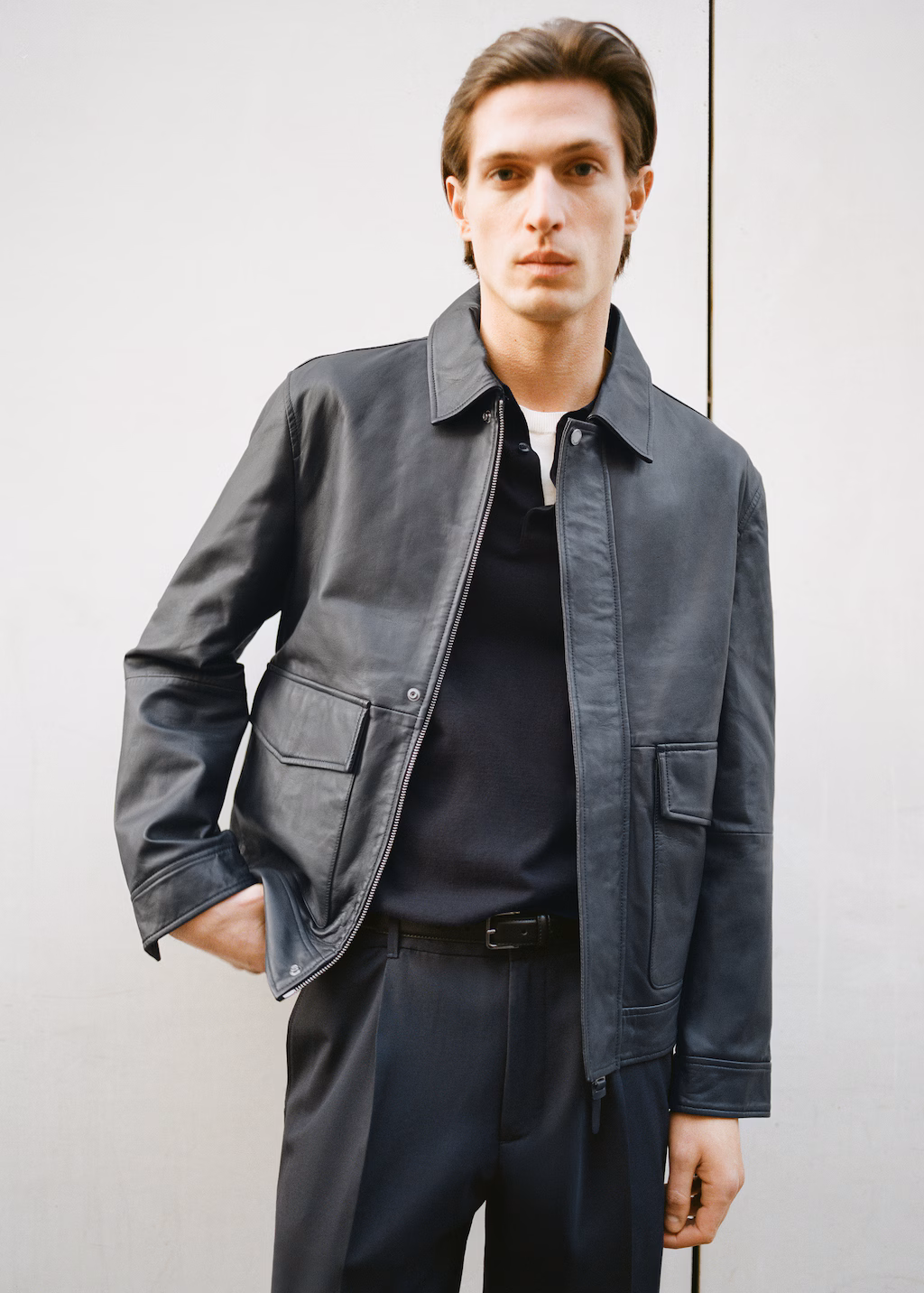 Nappa leather jacket with pockets - Night Blue