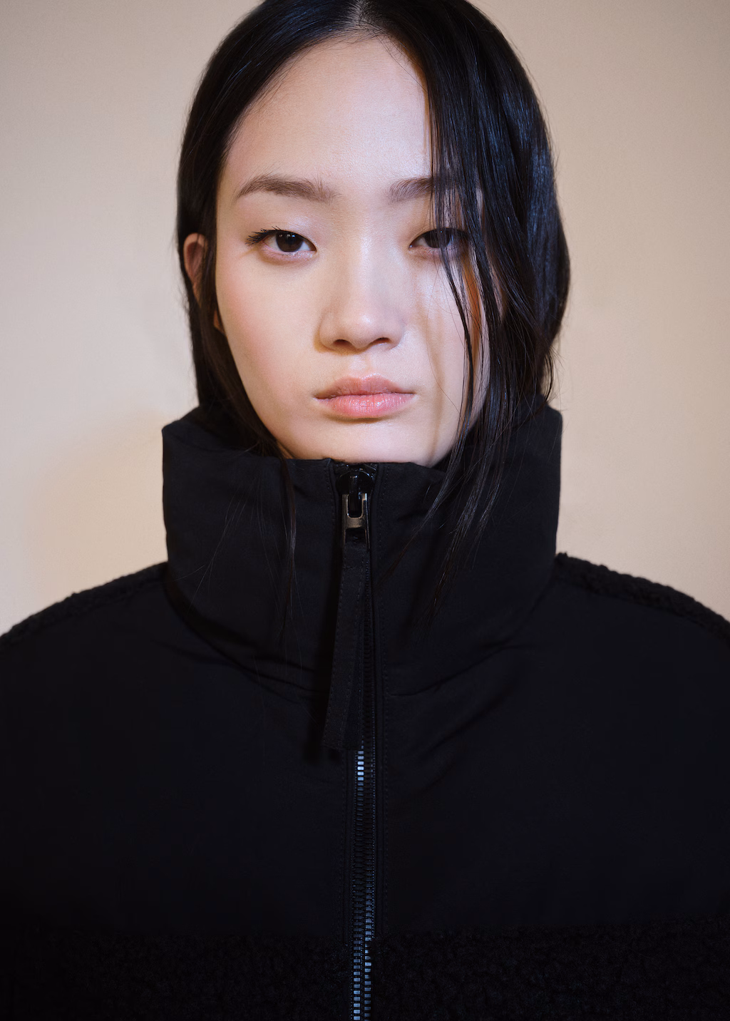 Padded anorak with bouclé panels - Black