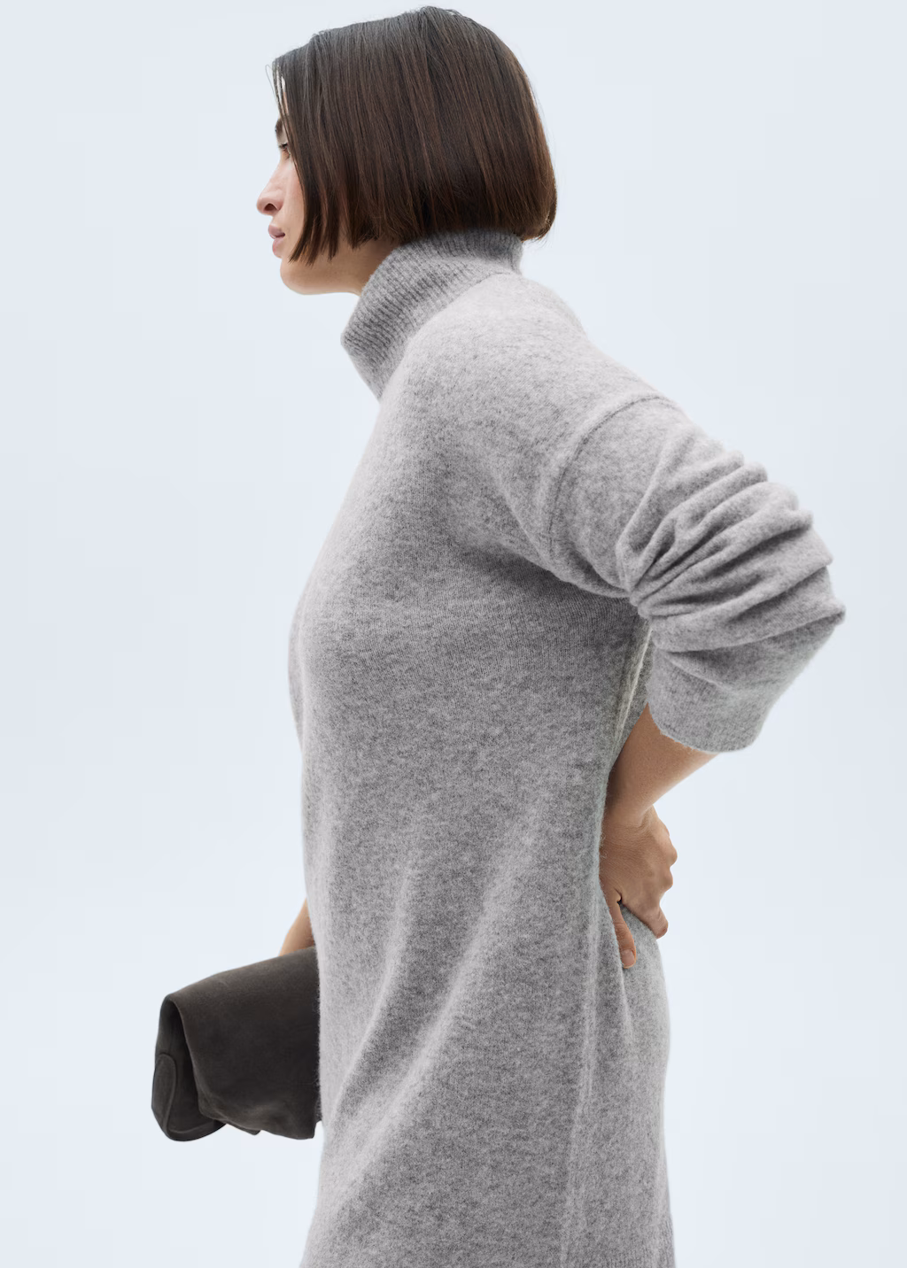 Short knitted turtleneck dress - Khaki