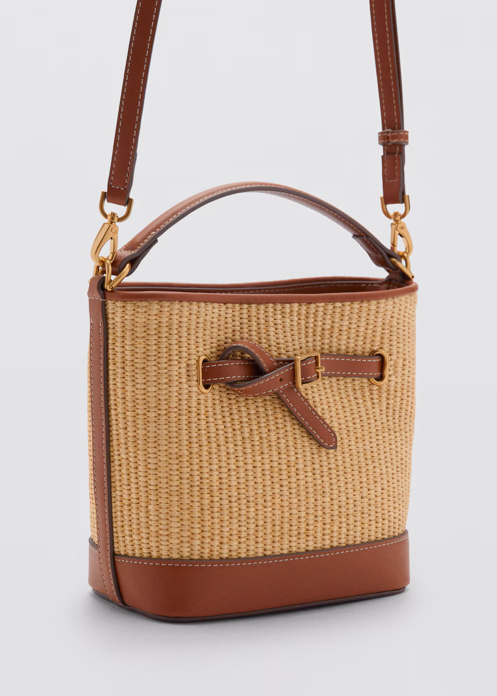 Canvas bucket bag with buckle detail - Leather