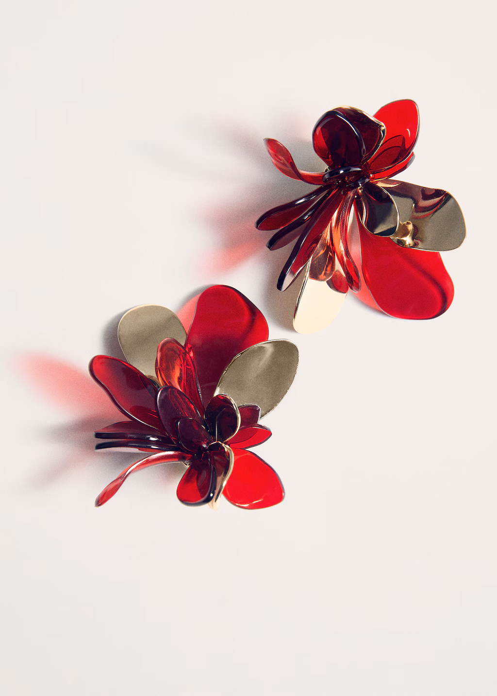 Combined flower earrings - Red