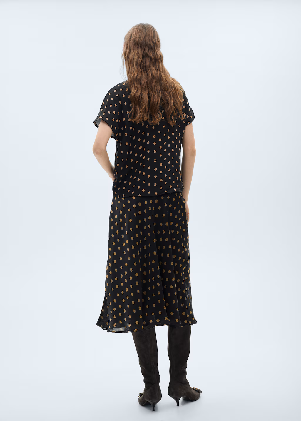 Polka-dot blouse with draped collar - Black