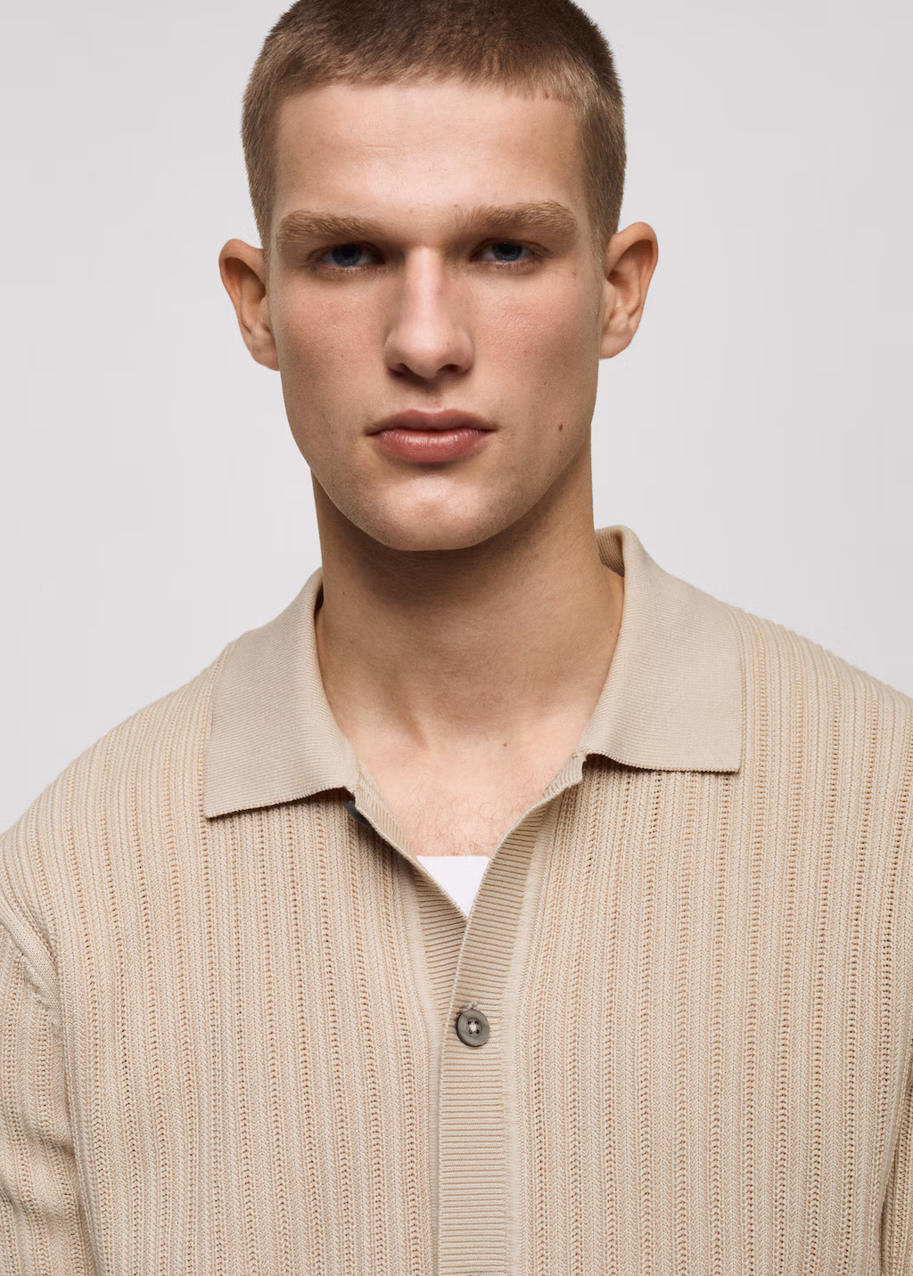 Cotton structued polo shirt with buttons - Dark Navy