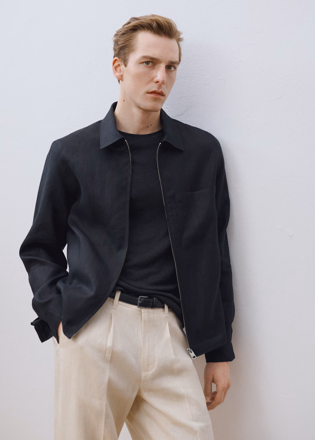 100% linen jacket with zip - Ivory White