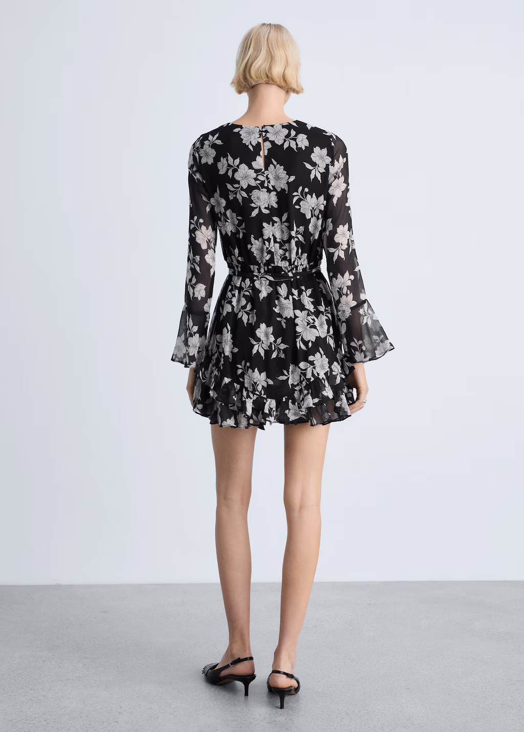 Ruffled floral print dress - Black