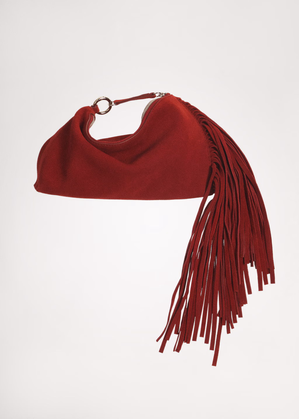 Leather handbag with fringes - Red