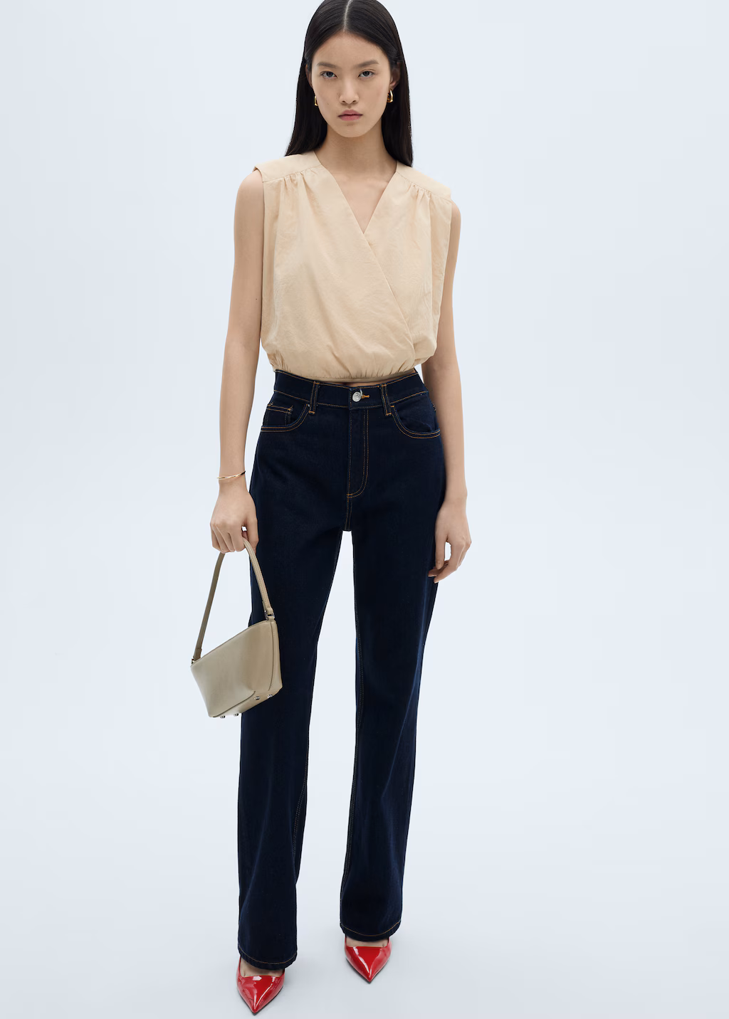 Gathered details cotton blouse - Beige