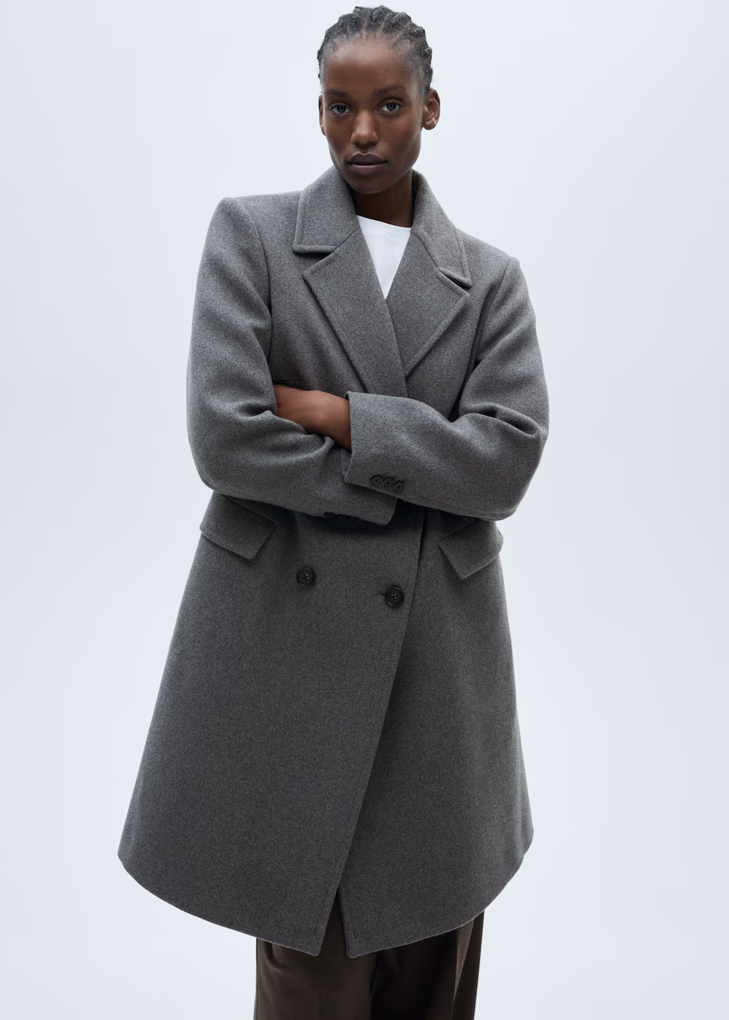 Double-breasted midi wool coat - Black