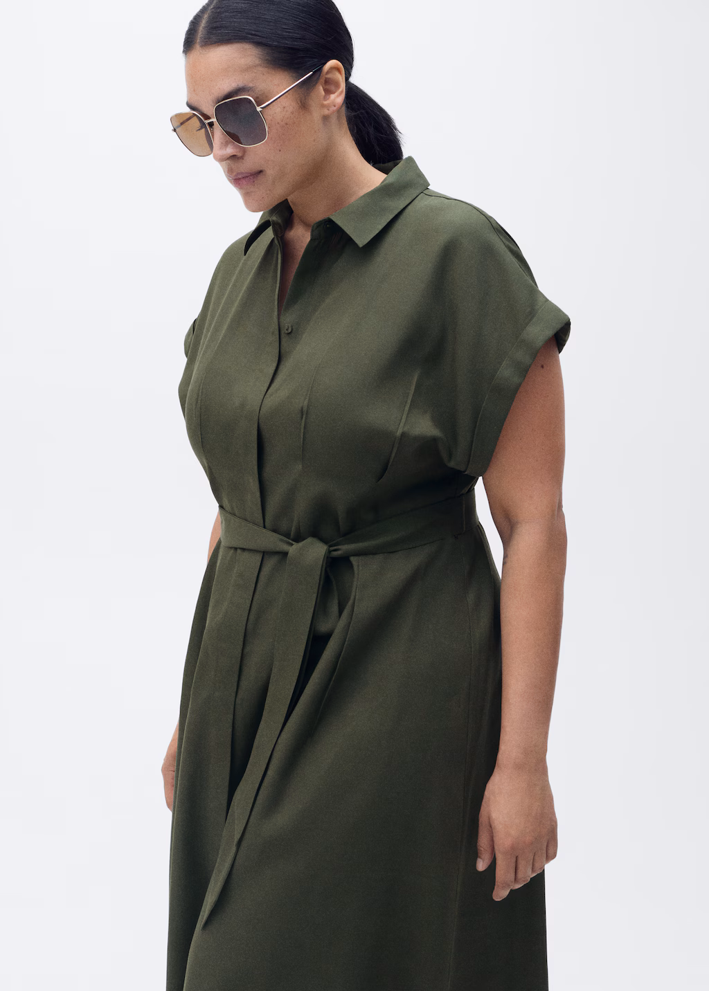 Linen and lyocell-blend shirt dress with belt - Khaki