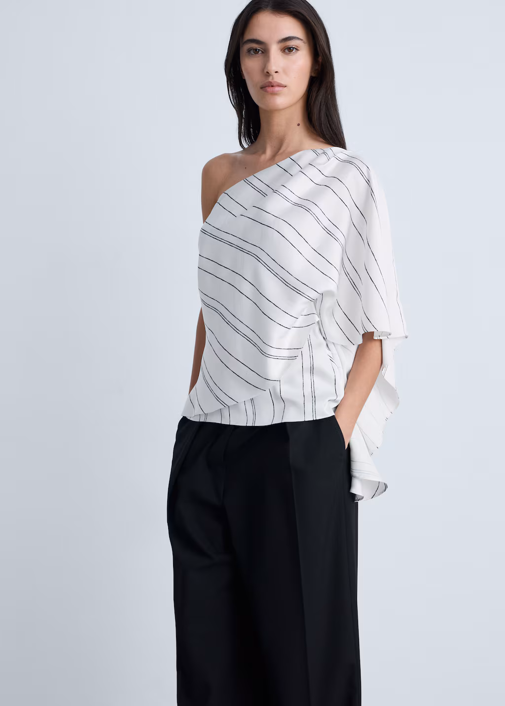 Asymmetrical striped blouse - White