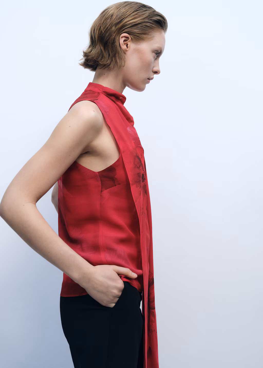 Floral blouse with scarf - Red