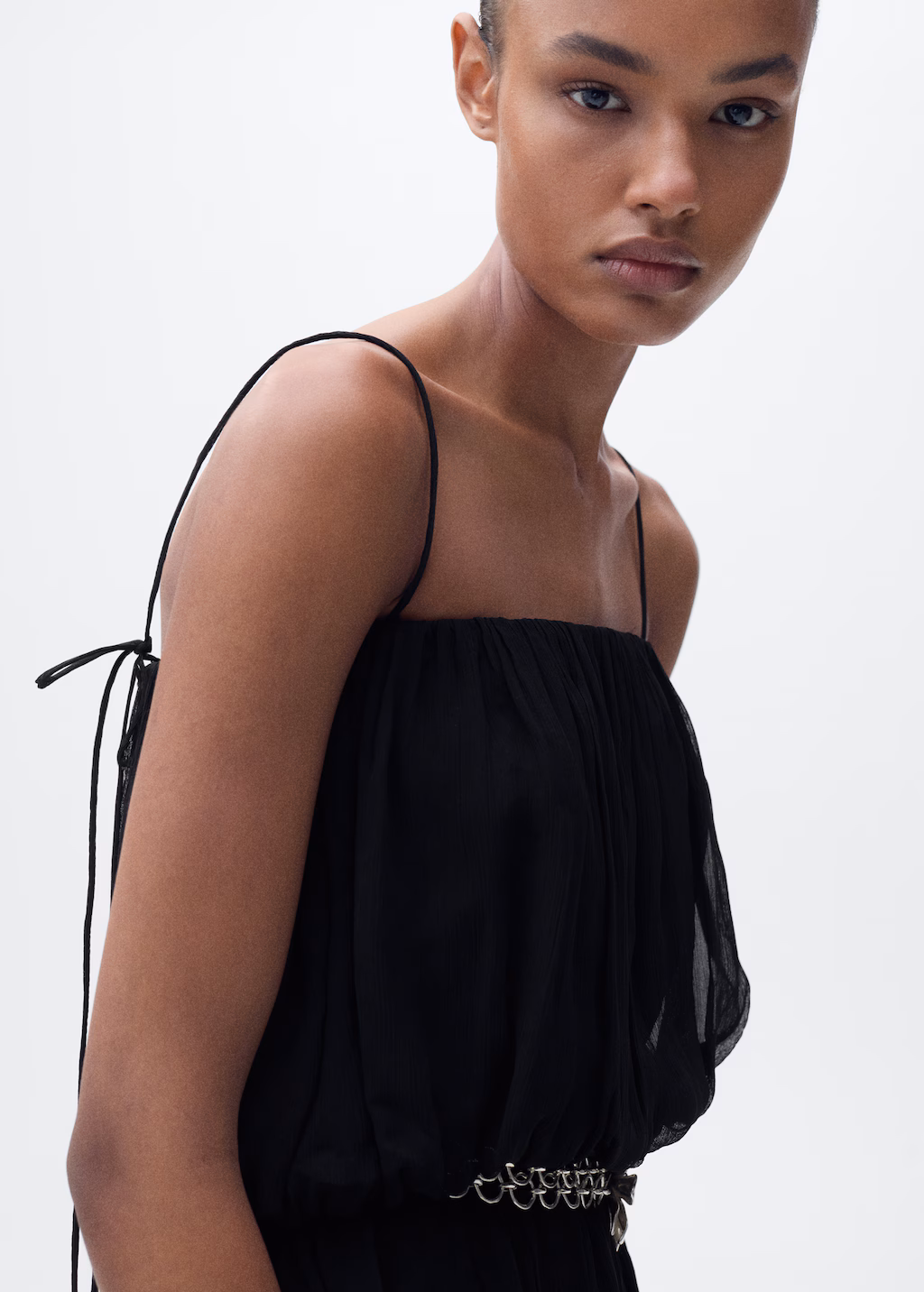 Short balloon-effect gathered dress - Black
