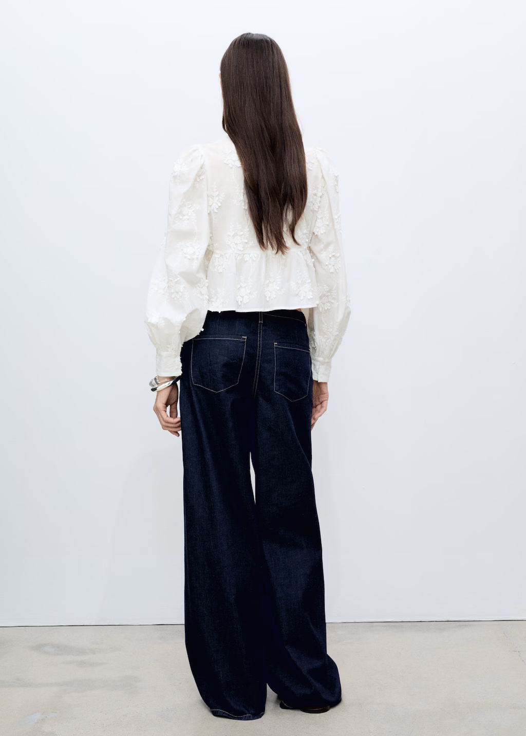 Flower-embroidered cotton blouse - Off White