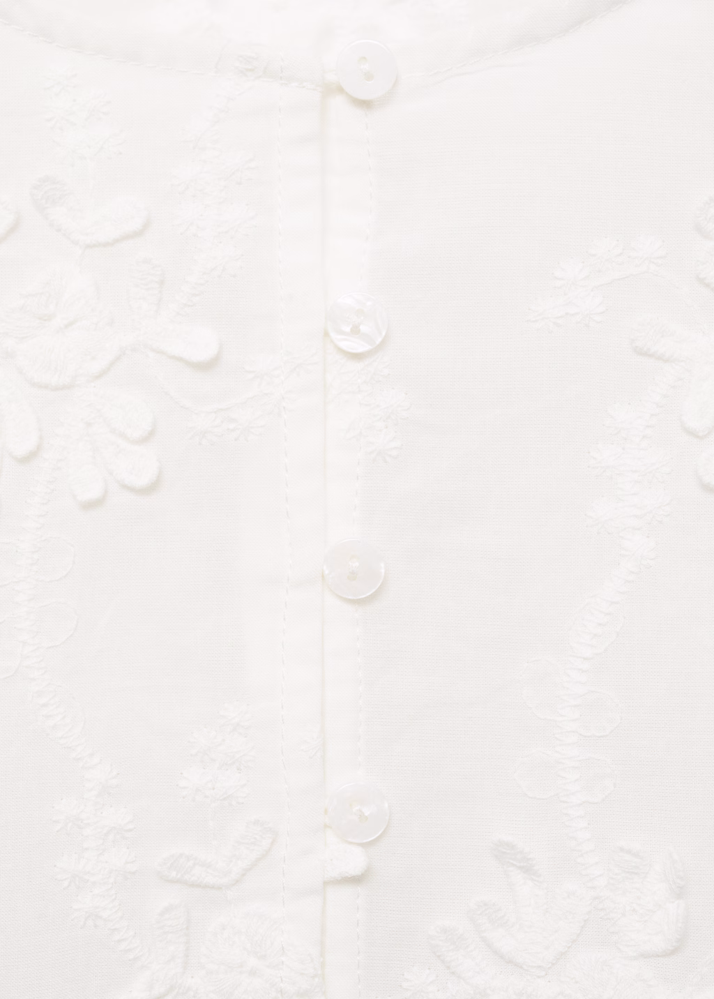 Flower-embroidered cotton blouse - Off White