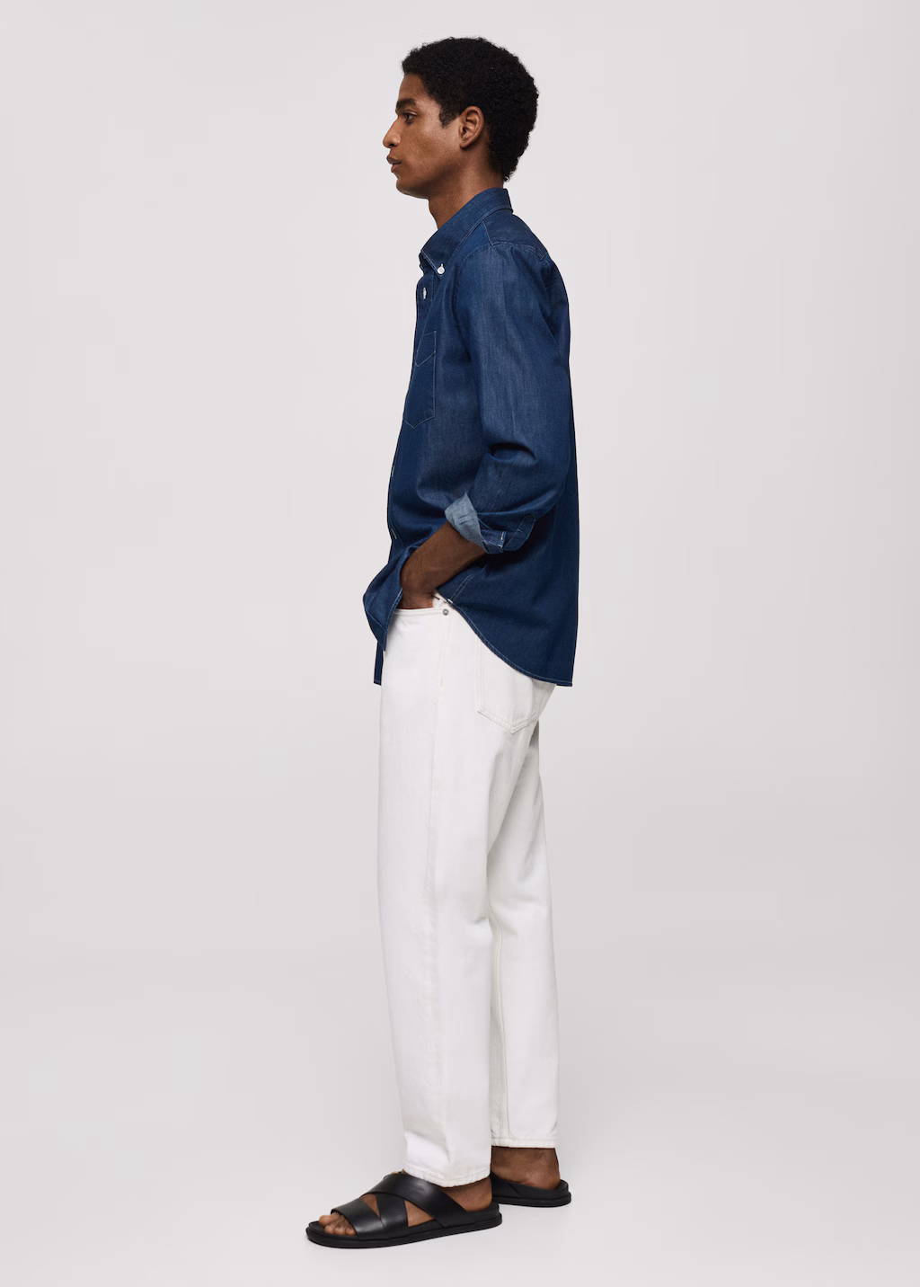 Regular-fit chambray cotton shirt - Dark Blue