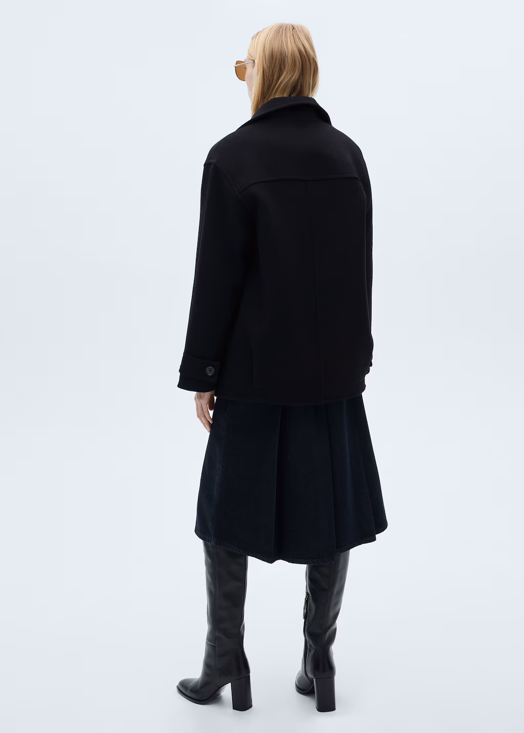 Midi wool coat with buttons - Black