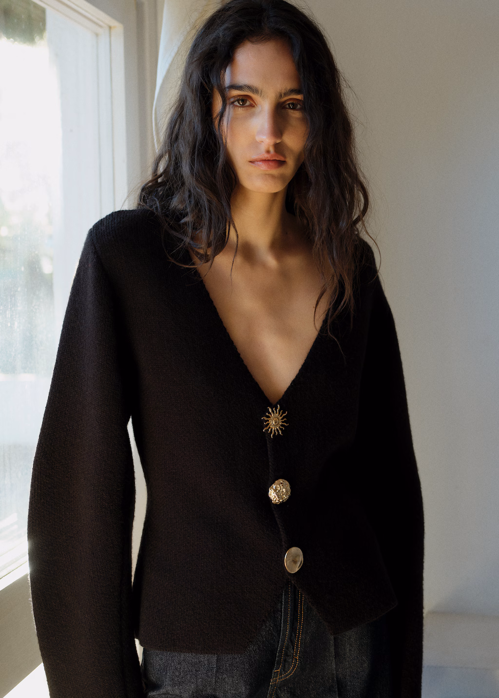 Knitted jacket with jewel buttons - Black