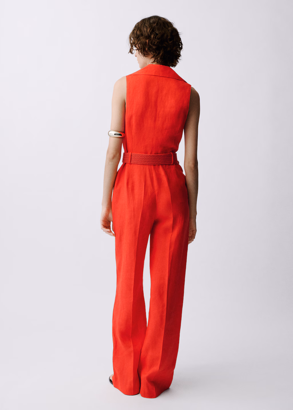 Shirt jumpsuit with belt - Red