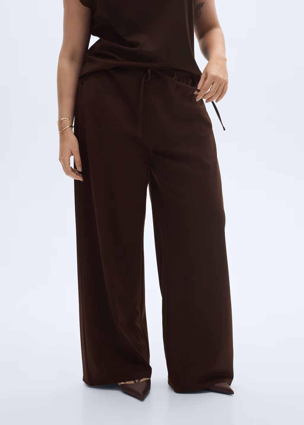 Wideleg trousers with elastic waist - Sand