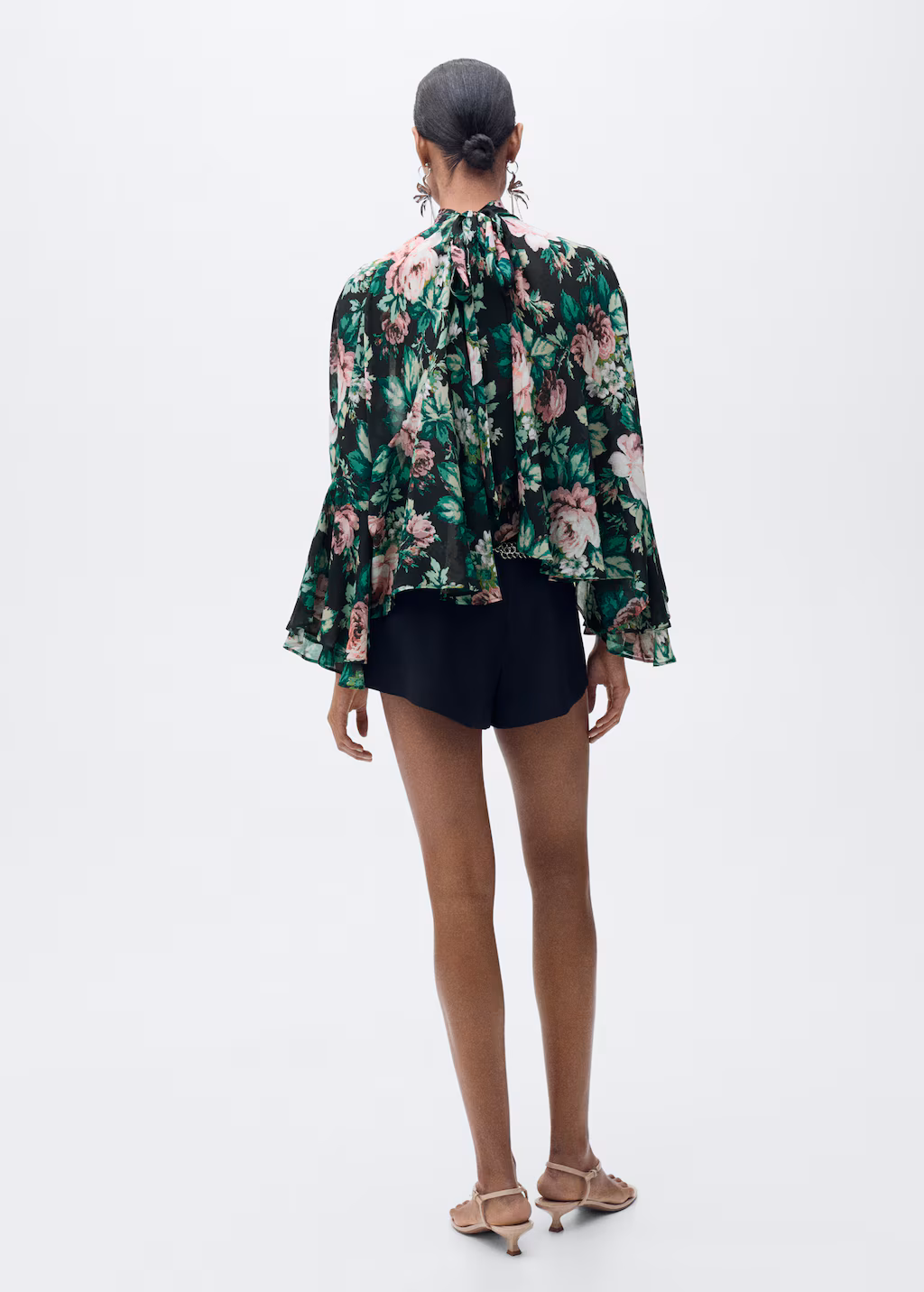 Floral-print turtleneck blouse - Black