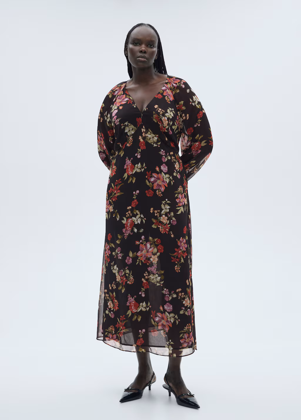 Floral puff-sleeve dress - Black