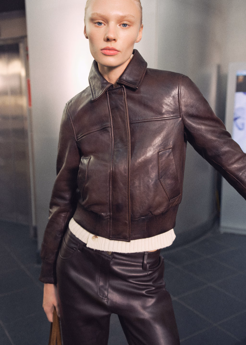 Leather bomber jacket - Brown