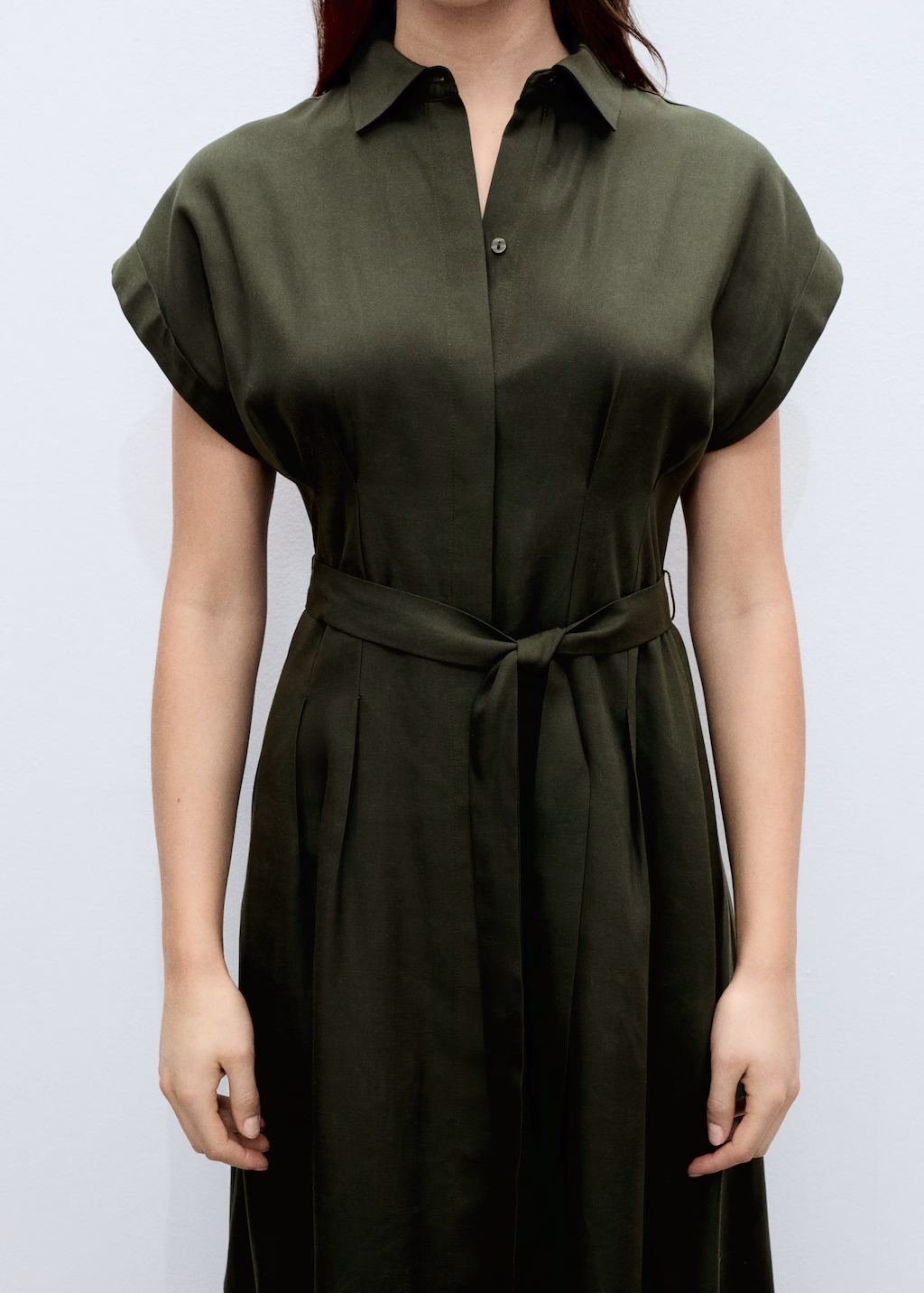 Linen and lyocell-blend shirt dress with belt - Khaki