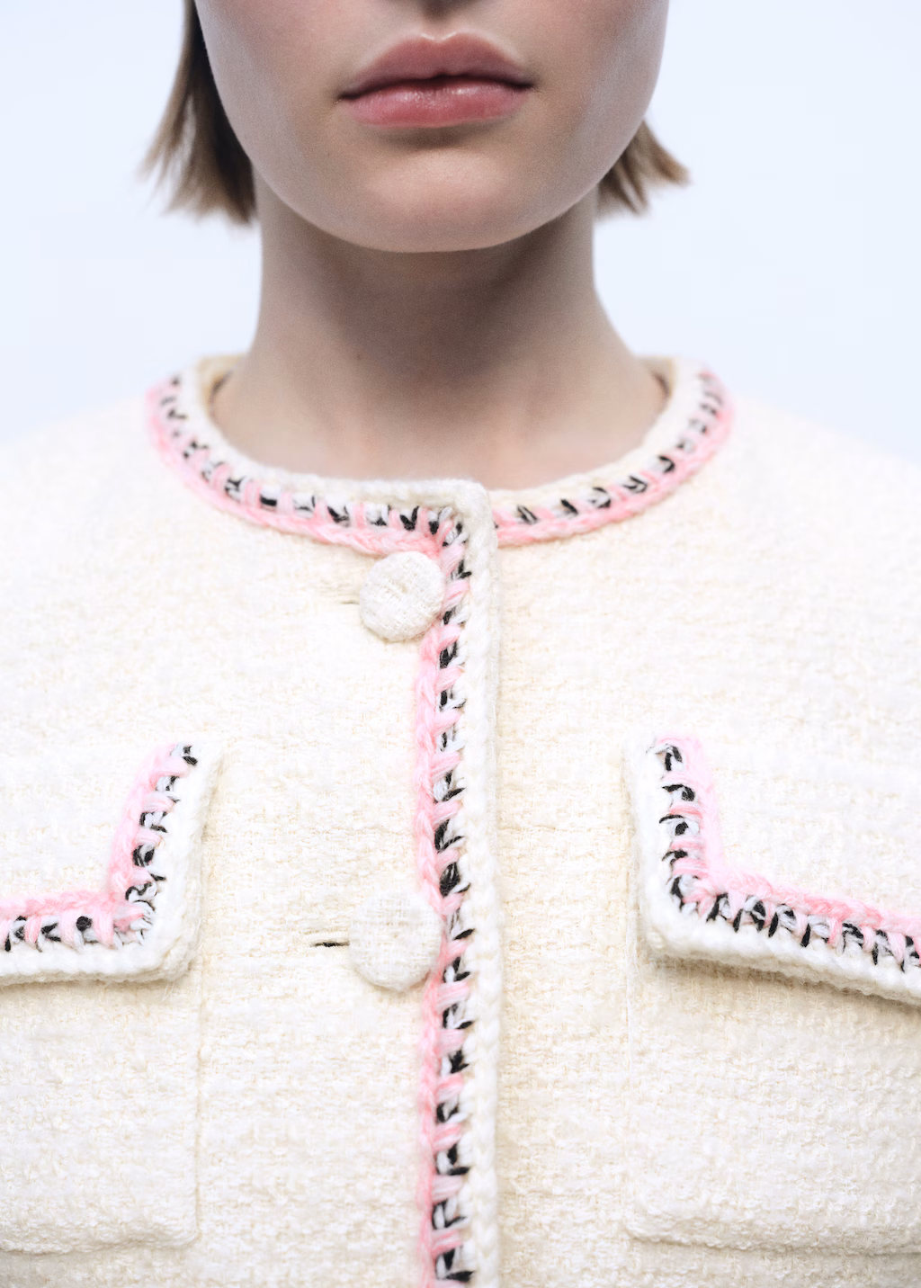 Tweed jacket with contrasting trims - Ecru