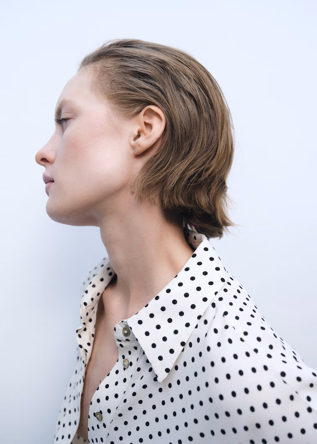 Polka-dot dress with belt - Off White