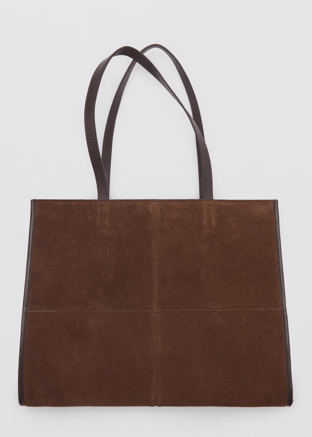 Leather shopper bag with stitching - Burgundy