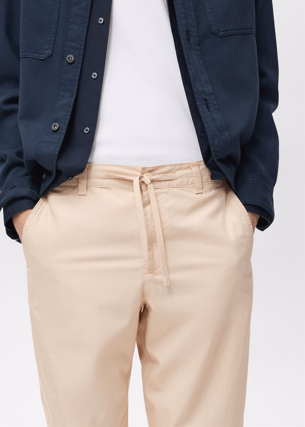 Cotton pants with adjustable drawstring - Dark Green