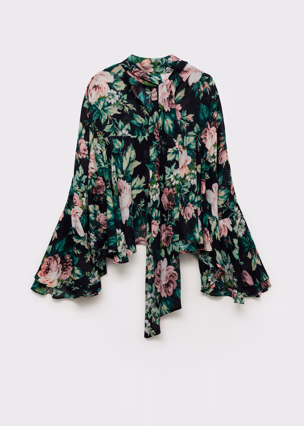 Floral-print turtleneck blouse - Black