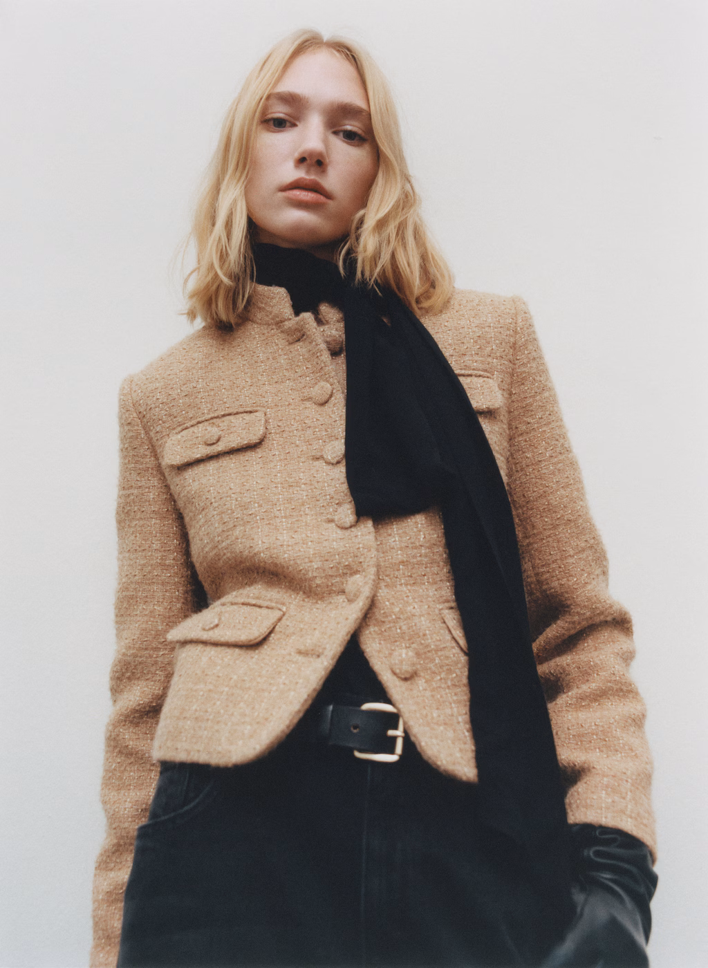 Tweed jacket with striped collar - Medium Brown